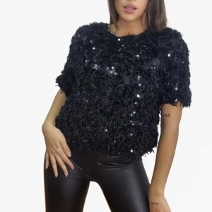 Camisa Fleco Lentejuela Negra