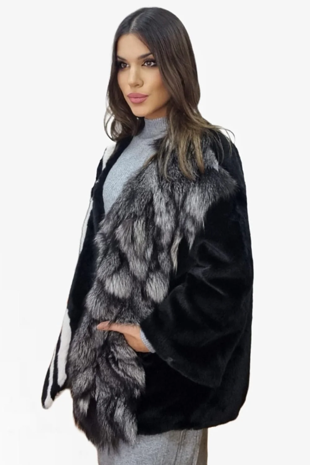 Abrigo Etnico Peluche Negro - Imagen 6