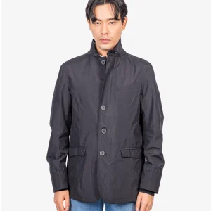 Chaqueta Bomber con Botones Hombre Negra