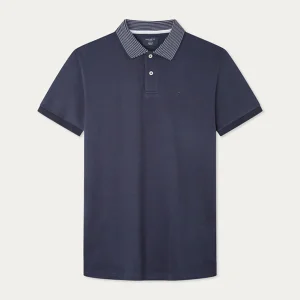 Camiseta Polo Azul Marino Cuello Tejido Gris  H.L.