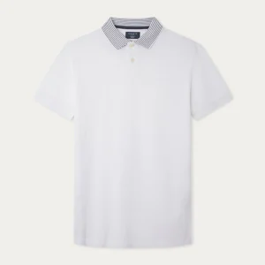 Camiseta Polo Blanca Cuello Rayado  H.L.