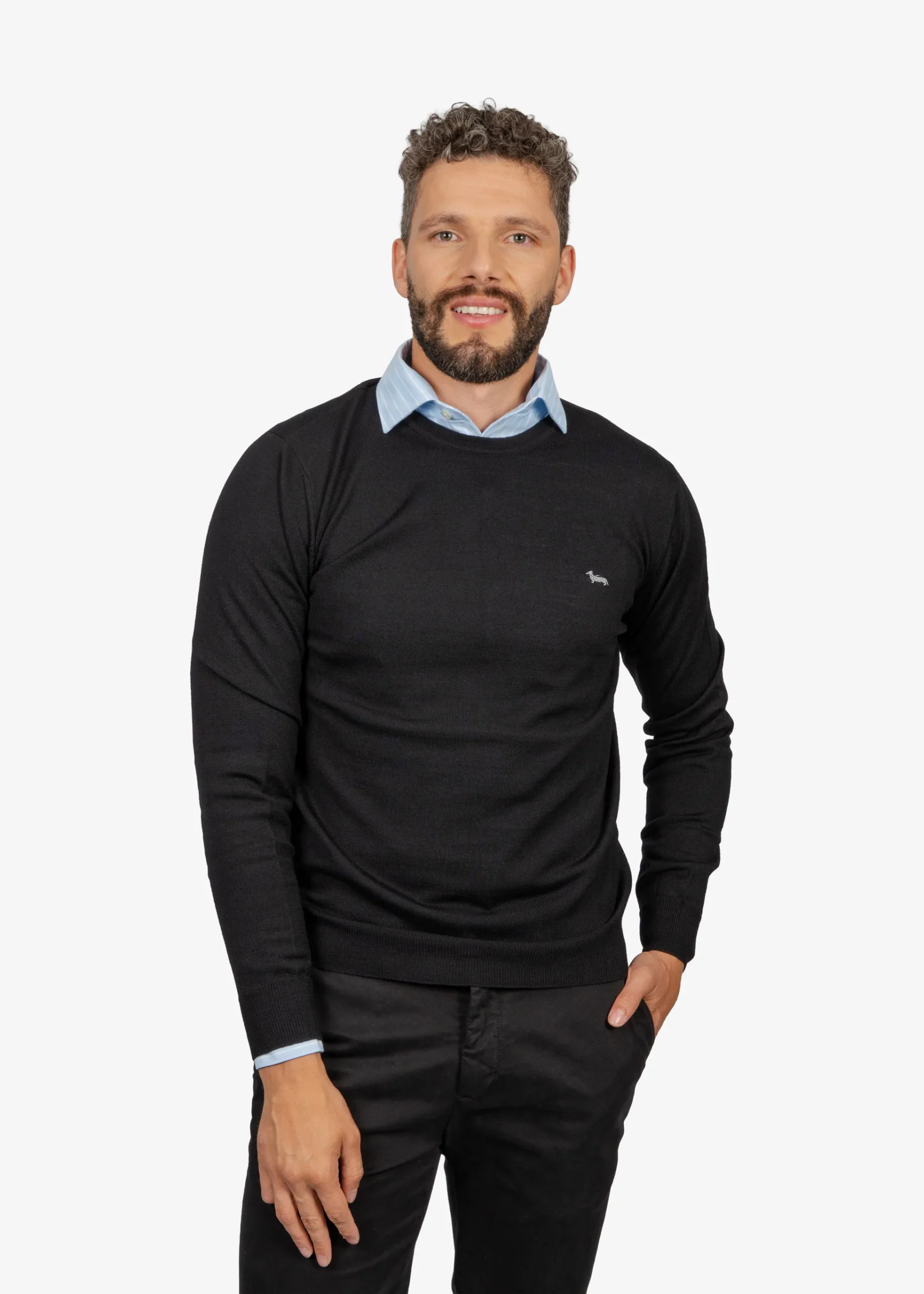 Sweater Cuello Redondo Negro en Algodón y lana H&B