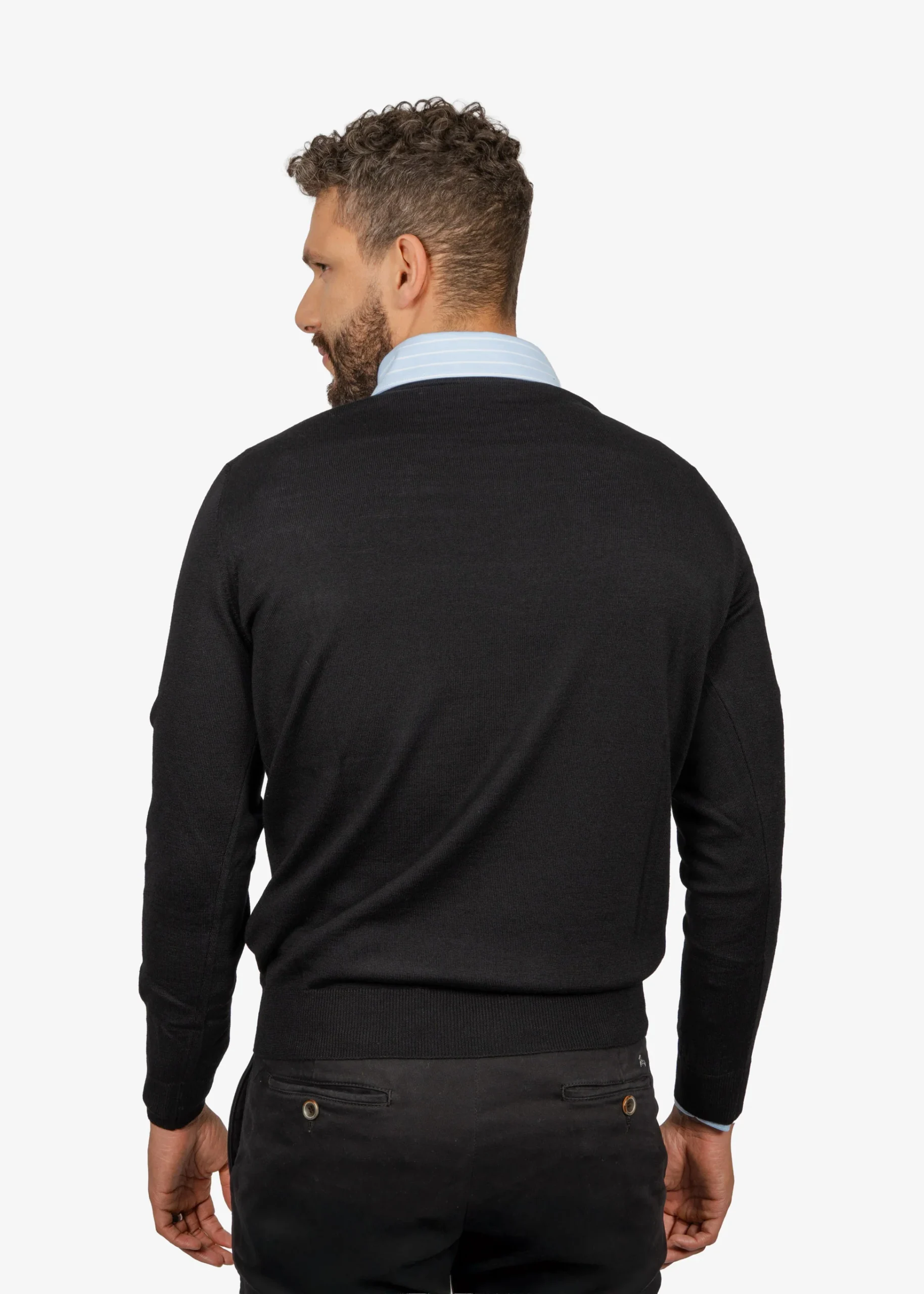 Sweater Cuello Redondo Negro en Algodón y lana H&B - Imagen 3