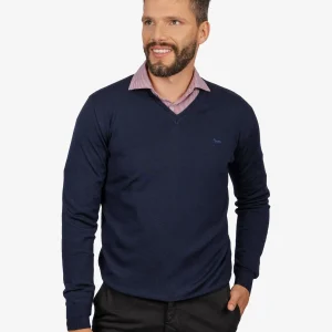 Sweater Clásico Cuello en V Azul Marino H&B