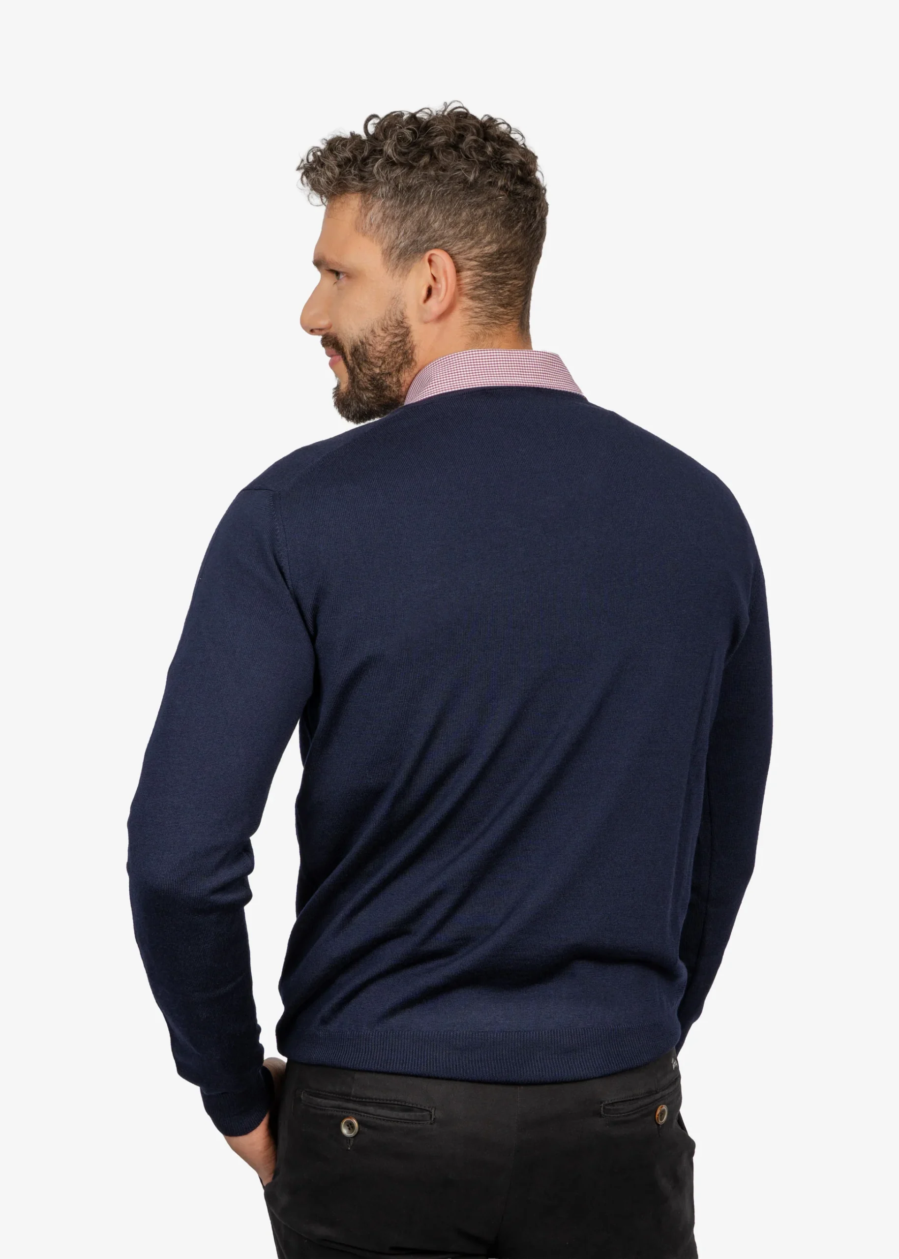 Sweater Clásico Cuello en V Azul Marino H&B - Imagen 3