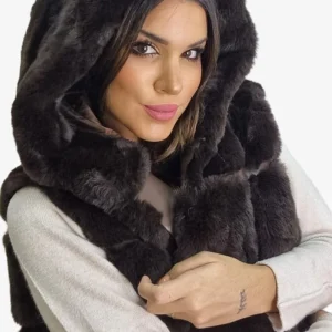 Chaleco Peluche Capucha Marrón