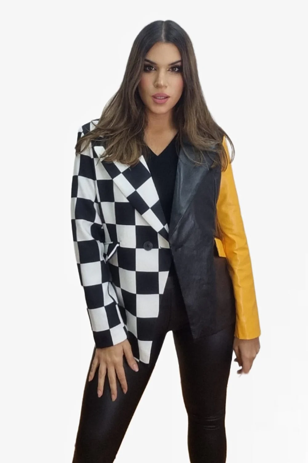 Blazer Combinada Damero Bicolor Amarilla - Imagen 7