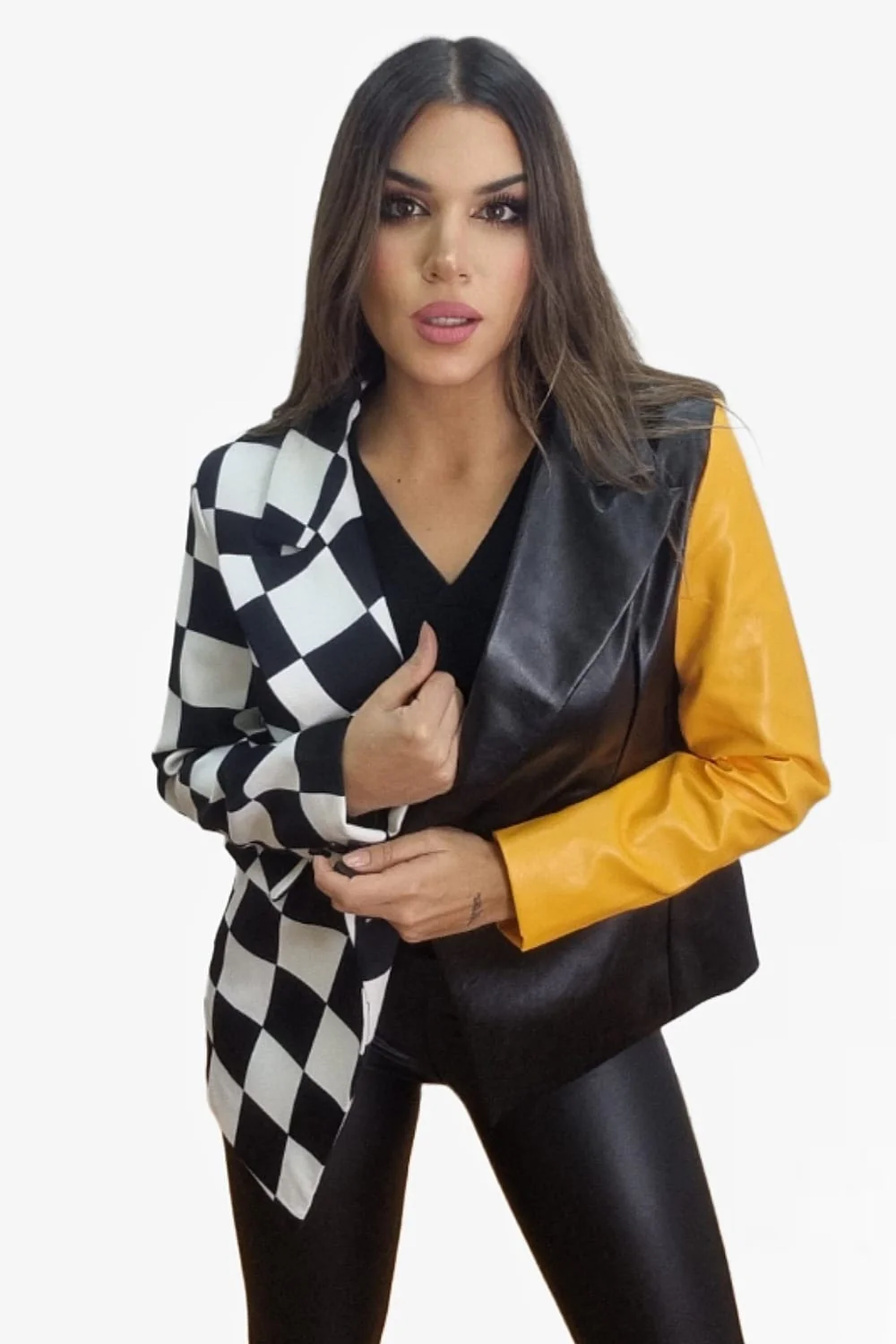 Blazer Combinada Damero Bicolor Amarilla - Imagen 6