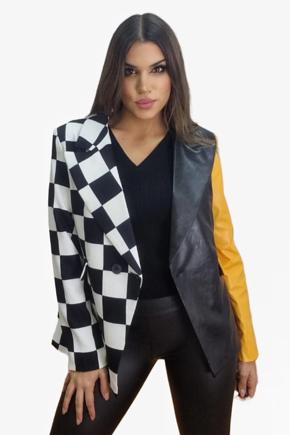 Blazer Combinada Damero Bicolor Amarilla - Imagen 5