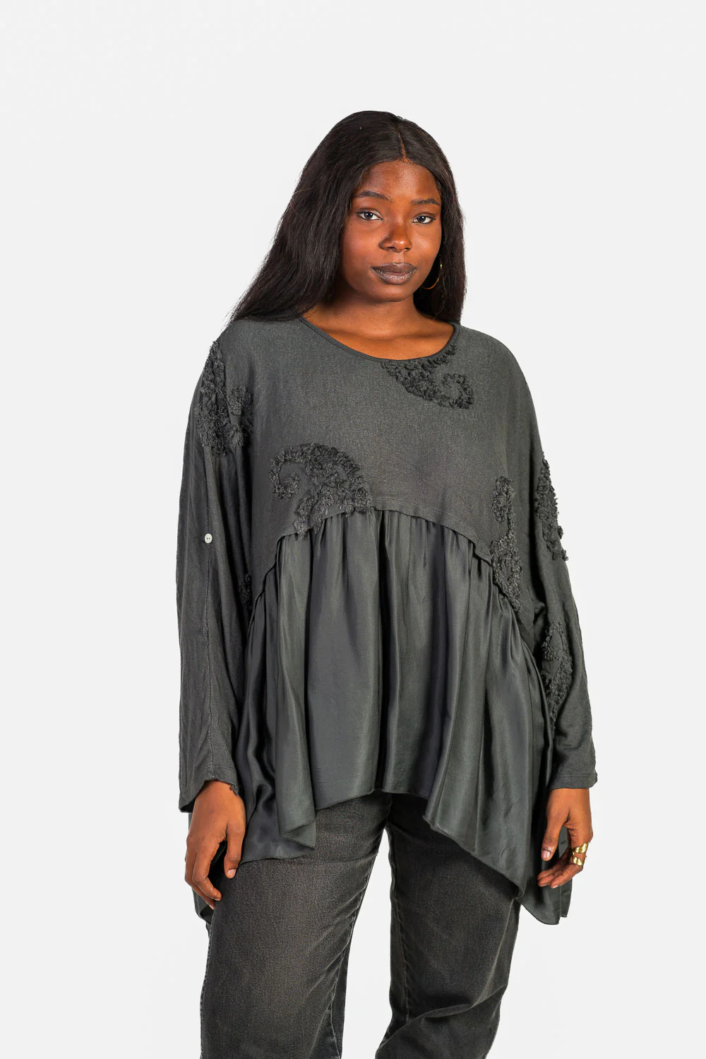 Jersey Combinado Punto Gasa Gris