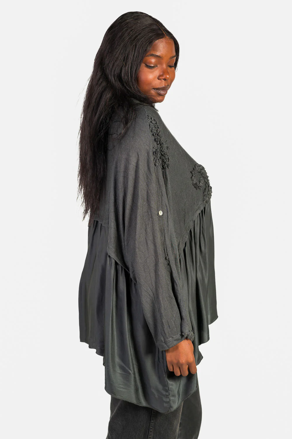 Jersey Combinado Punto Gasa Gris - Imagen 3