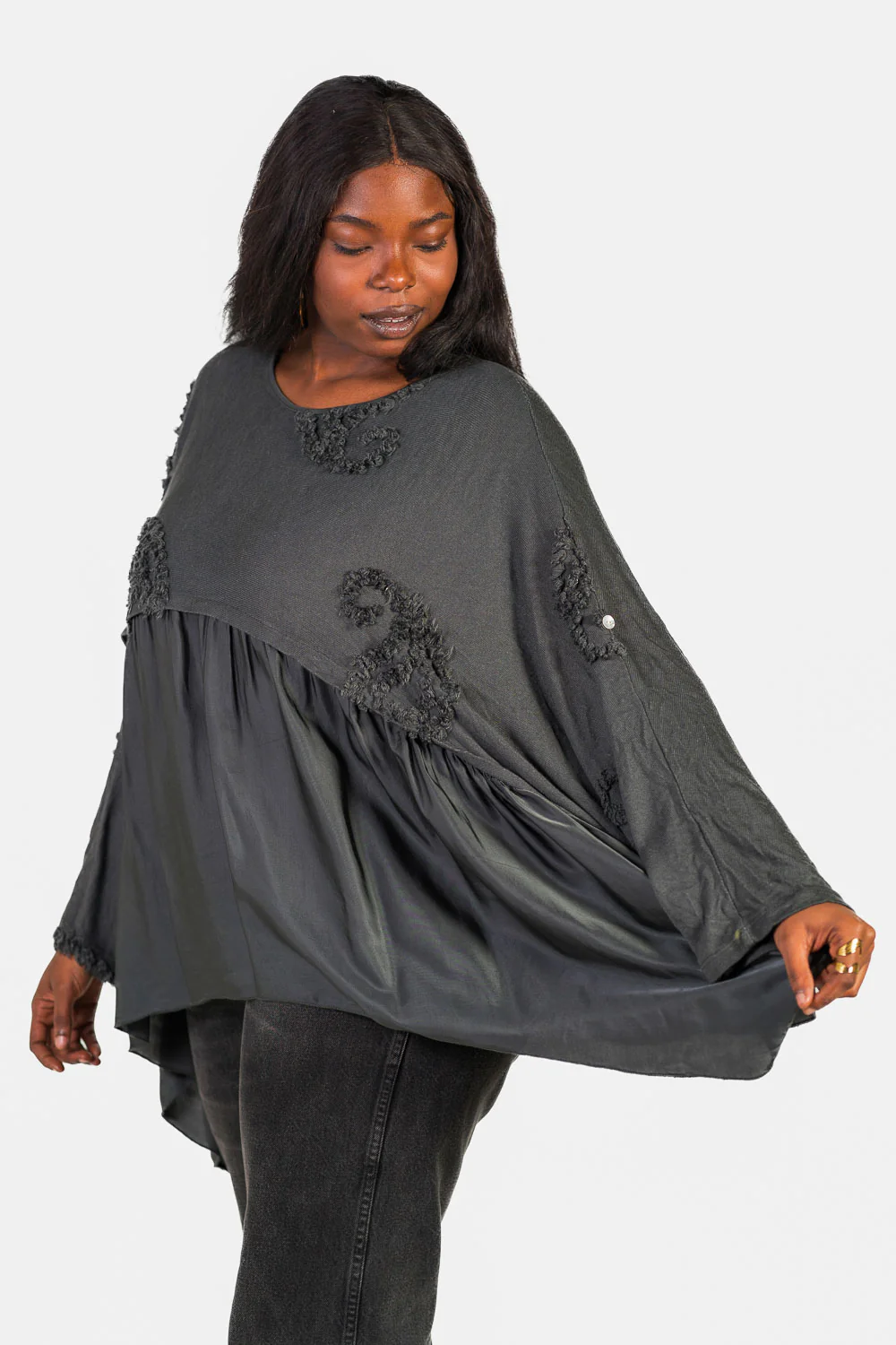 Jersey Combinado Punto Gasa Gris - Imagen 4