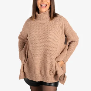 Jersey manga murciélago bolsillos Camel