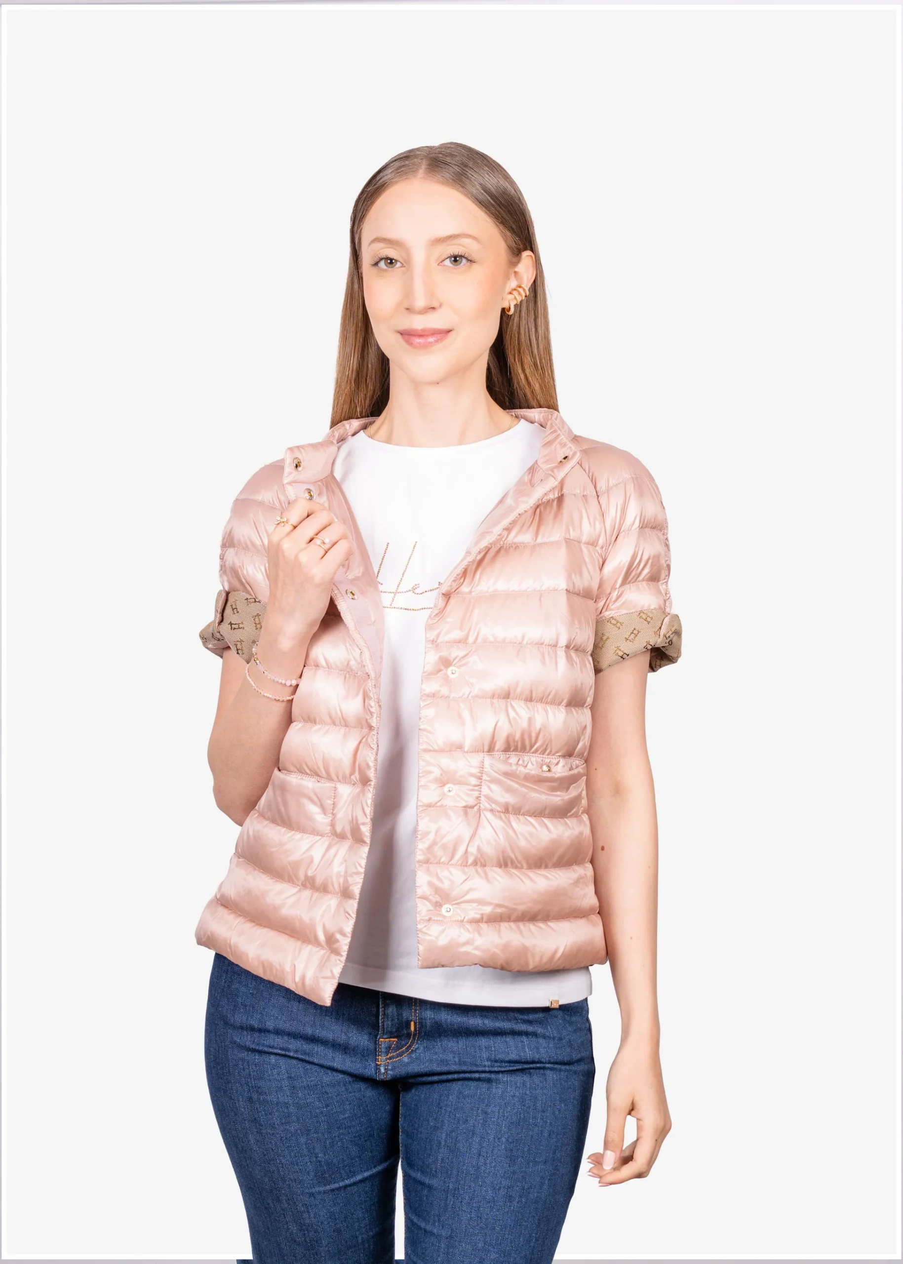 Chaqueta Acolchada Dama Color Rosa Manga Corta - Imagen 4