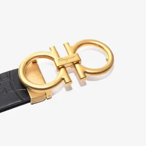 Cinturón Dama Reversible Gancini Negro/Azul Cuero S.F.