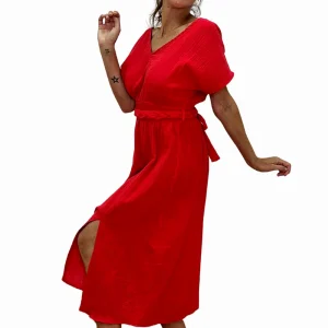 Vestido cintura trenzada Rojo