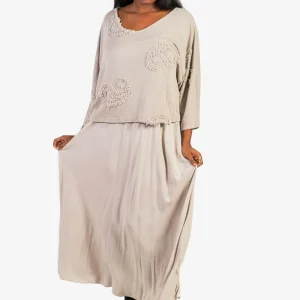 Vestido Combinado Jersey Beige