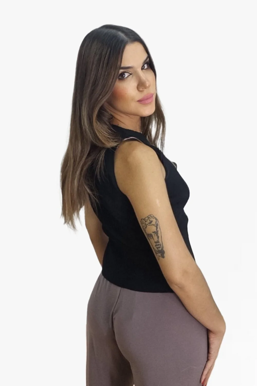 Top Punto Flores Negro - Imagen 6