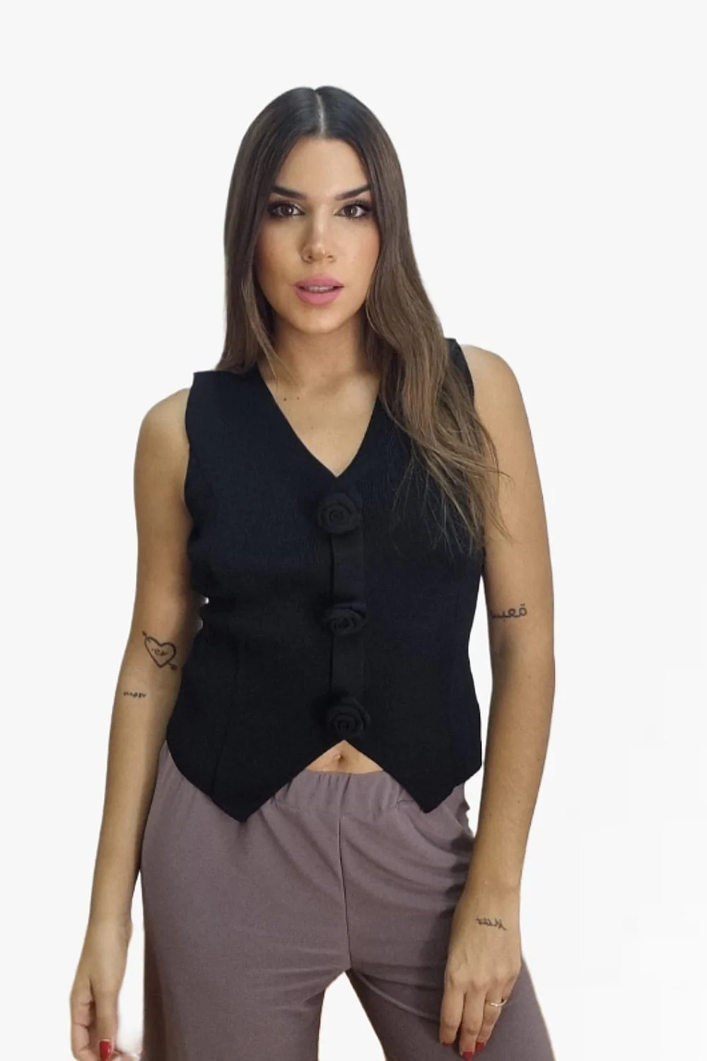 Top Punto Flores Negro - Imagen 5