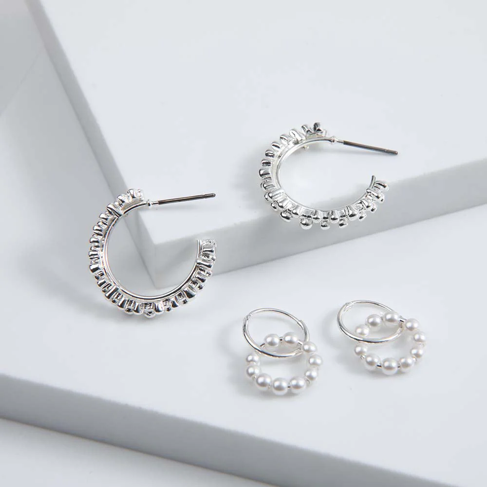 Set Aros Brillo Plateados i-D