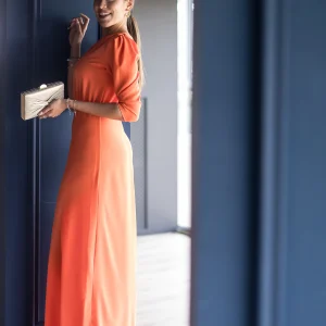 Vestido Asimetrico Manga Papaya