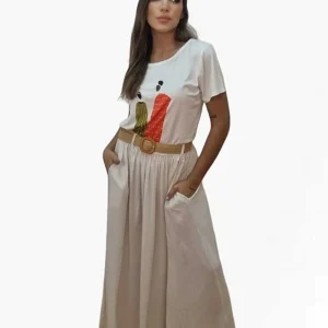 Falda fluida Bolsillos Beige