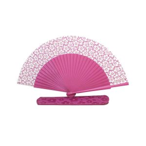 ABANICO CON FUNDA PIEL FLOR DE ROCA (80) FUXIA – AMICHI