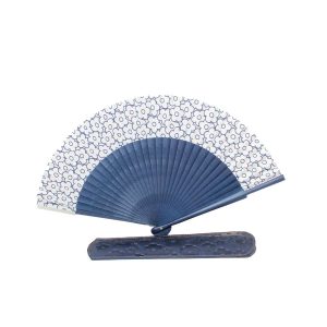 ABANICO CON FUNDA PIEL FLOR DE ROCA (80) MARINO – AMICHI