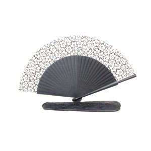 ABANICO CON FUNDA PIEL FLOR DE ROCA (80) NEGRO – AMICHI