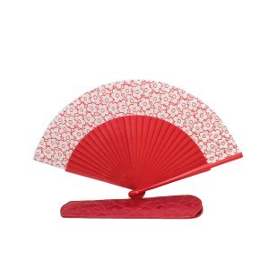 ABANICO CON FUNDA PIEL FLOR DE ROCA (80) ROJO – AMICHI