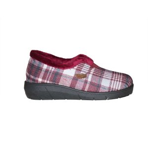 ZAPATILLA CERRADA CUÑA PAÑO CUADROS PLUMAFLEX (R14242) BURDEOS – ROAL