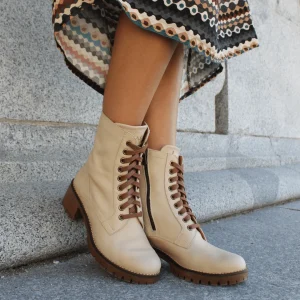 Botín acordonado piel beige - Carmen